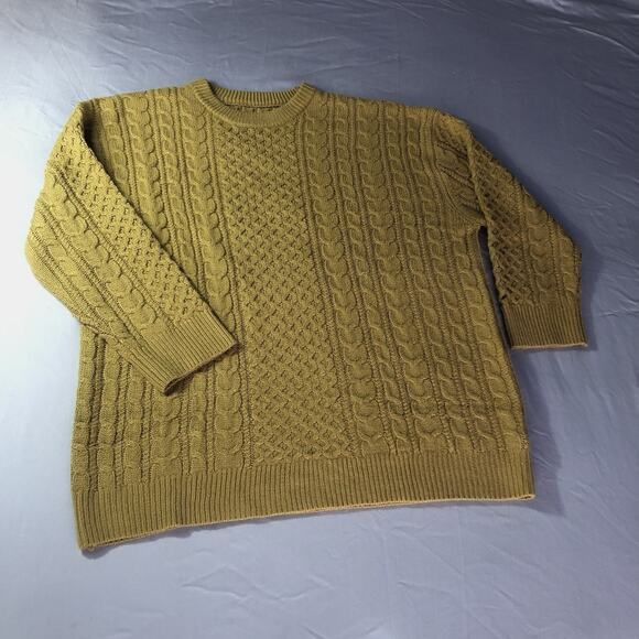 Cable Knit Fisherman Sweater Crewneck Khaki Men’s XL Pullover Preppy Academia - Picture 1 of 8